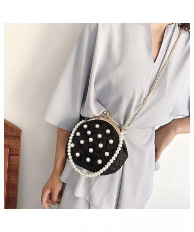 Pearl Beaded Crossbody Purse Mini Shell Satchel Handbag Kiss Lock Evening Clutch for Women Black $17.81 Satchels