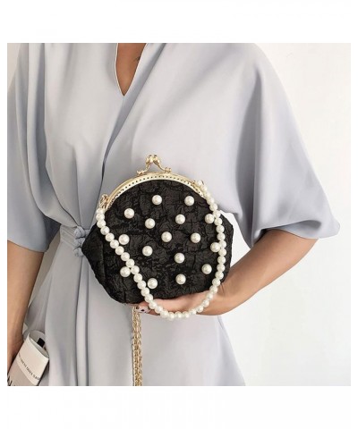 Pearl Beaded Crossbody Purse Mini Shell Satchel Handbag Kiss Lock Evening Clutch for Women Black $17.81 Satchels