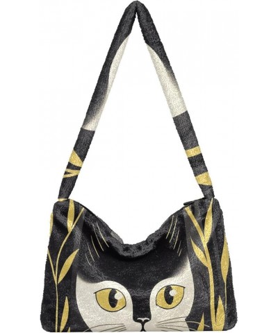 Dragonfly Rose Palace Carpet Woman Shoulder Bag, Plush Handbag, Autumn Handbags Retro Yellow Abstract Cat $11.99 Shoulder Bags