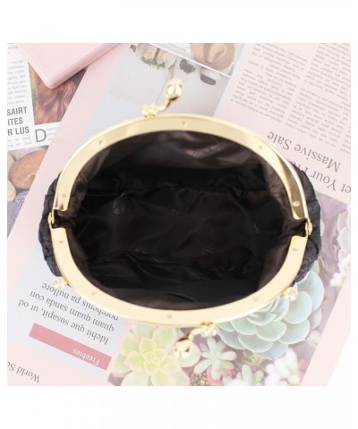 Pearl Beaded Crossbody Purse Mini Shell Satchel Handbag Kiss Lock Evening Clutch for Women Black $17.81 Satchels