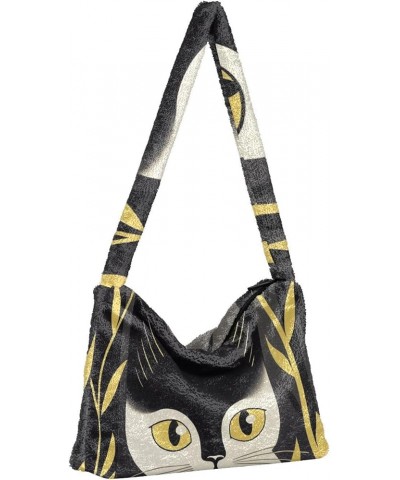 Dragonfly Rose Palace Carpet Woman Shoulder Bag, Plush Handbag, Autumn Handbags Retro Yellow Abstract Cat $11.99 Shoulder Bags