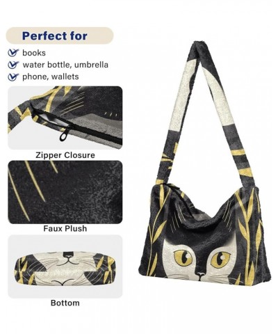 Dragonfly Rose Palace Carpet Woman Shoulder Bag, Plush Handbag, Autumn Handbags Retro Yellow Abstract Cat $11.99 Shoulder Bags