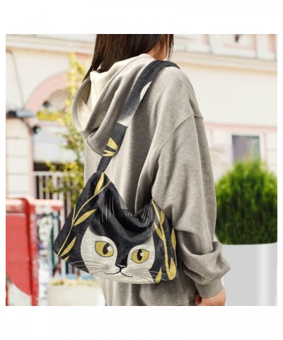 Dragonfly Rose Palace Carpet Woman Shoulder Bag, Plush Handbag, Autumn Handbags Retro Yellow Abstract Cat $11.99 Shoulder Bags