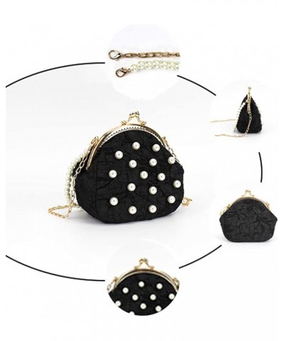 Pearl Beaded Crossbody Purse Mini Shell Satchel Handbag Kiss Lock Evening Clutch for Women Black $17.81 Satchels