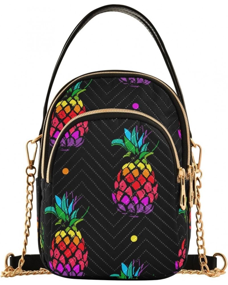 Rainbow Pineapples Crossbody Bag for Women Cell Phone Purse Wallet with Removable Chain Shoulder Handbag for Passport Phone T...