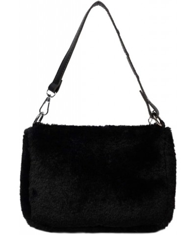 Hobo Bag Faux Fur Shoulder Bag Top Handle Satchel Tote Handbag Plush Purse for Women Black $10.47 Backpacks