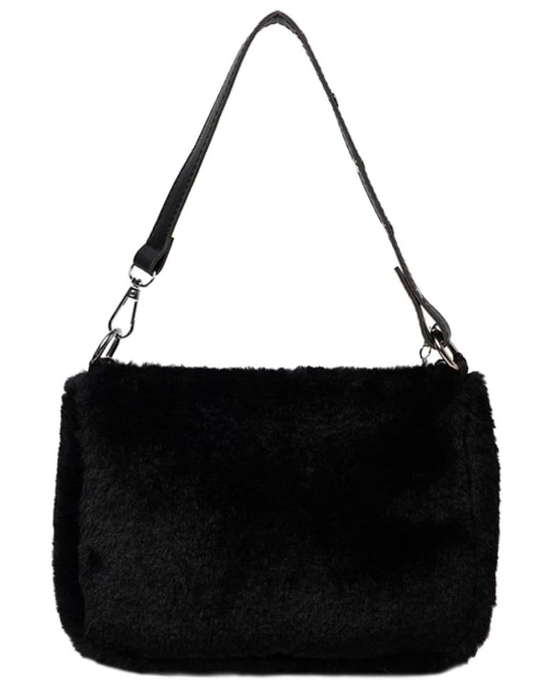 Hobo Bag Faux Fur Shoulder Bag Top Handle Satchel Tote Handbag Plush Purse for Women Black $10.47 Backpacks