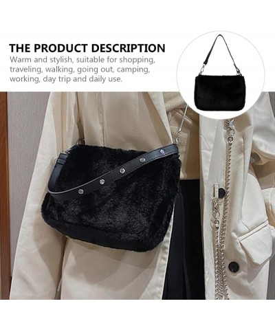 Hobo Bag Faux Fur Shoulder Bag Top Handle Satchel Tote Handbag Plush Purse for Women Black $10.47 Backpacks