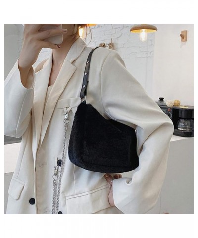 Hobo Bag Faux Fur Shoulder Bag Top Handle Satchel Tote Handbag Plush Purse for Women Black $10.47 Backpacks