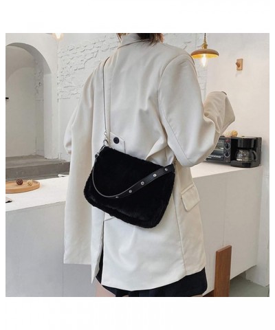 Hobo Bag Faux Fur Shoulder Bag Top Handle Satchel Tote Handbag Plush Purse for Women Black $10.47 Backpacks