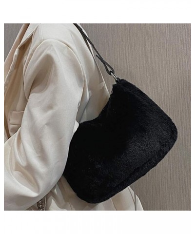 Hobo Bag Faux Fur Shoulder Bag Top Handle Satchel Tote Handbag Plush Purse for Women Black $10.47 Backpacks