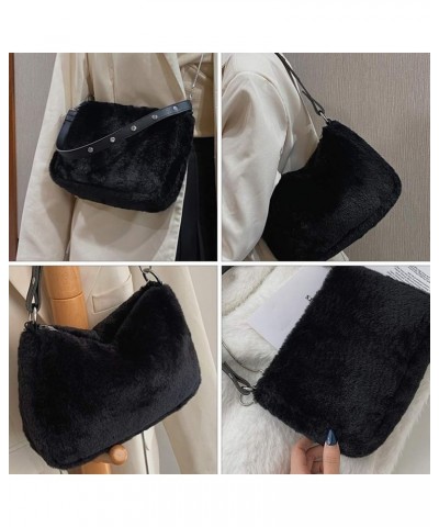 Hobo Bag Faux Fur Shoulder Bag Top Handle Satchel Tote Handbag Plush Purse for Women Black $10.47 Backpacks