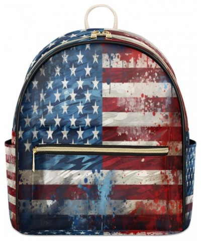 Vintage American Flag Mini Backpack Purse for Women, USA Flag Painting Small Fashion Backpack PU Leather Casual Daypack Trave...