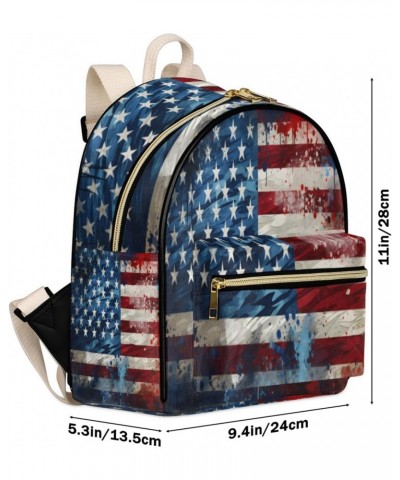 Vintage American Flag Mini Backpack Purse for Women, USA Flag Painting Small Fashion Backpack PU Leather Casual Daypack Trave...