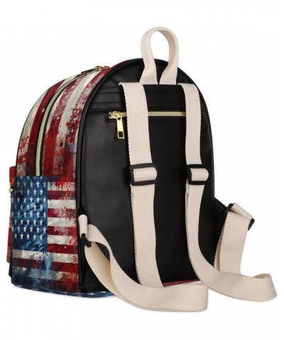 Vintage American Flag Mini Backpack Purse for Women, USA Flag Painting Small Fashion Backpack PU Leather Casual Daypack Trave...