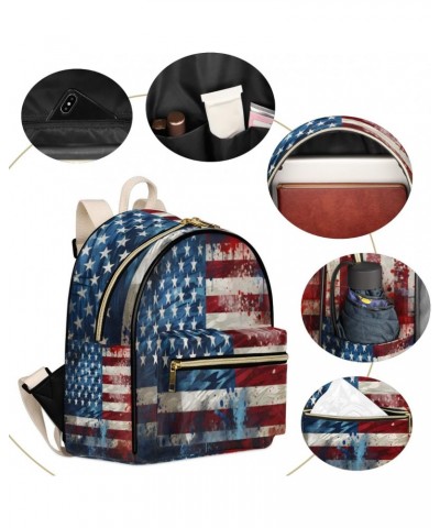 Vintage American Flag Mini Backpack Purse for Women, USA Flag Painting Small Fashion Backpack PU Leather Casual Daypack Trave...