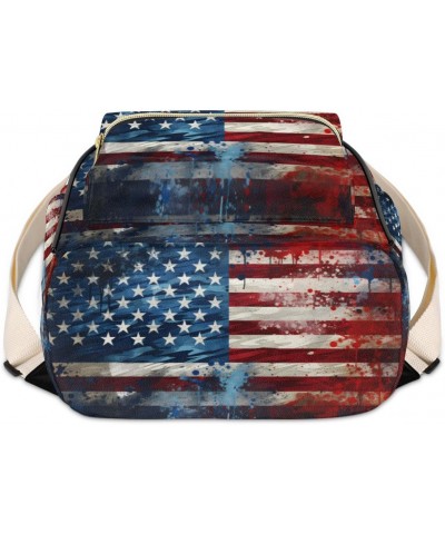 Vintage American Flag Mini Backpack Purse for Women, USA Flag Painting Small Fashion Backpack PU Leather Casual Daypack Trave...