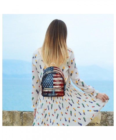 Vintage American Flag Mini Backpack Purse for Women, USA Flag Painting Small Fashion Backpack PU Leather Casual Daypack Trave...