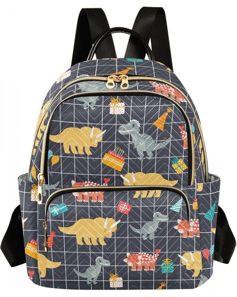 Backpack Purse for Women Cute Dinosaurs Plaid, Mini Fashion Backpack Cartoon Lightweight Casual Daypack Shoulder Bag Travel B...