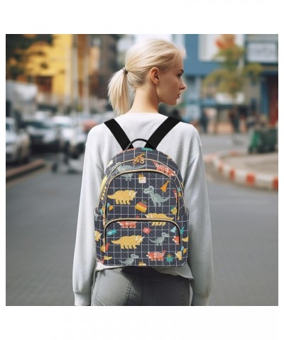 Backpack Purse for Women Cute Dinosaurs Plaid, Mini Fashion Backpack Cartoon Lightweight Casual Daypack Shoulder Bag Travel B...