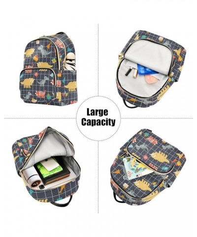 Backpack Purse for Women Cute Dinosaurs Plaid, Mini Fashion Backpack Cartoon Lightweight Casual Daypack Shoulder Bag Travel B...