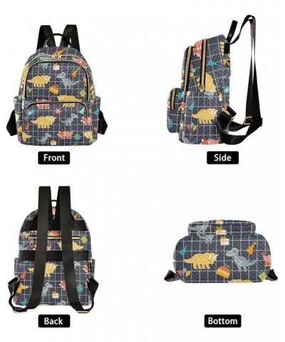 Backpack Purse for Women Cute Dinosaurs Plaid, Mini Fashion Backpack Cartoon Lightweight Casual Daypack Shoulder Bag Travel B...