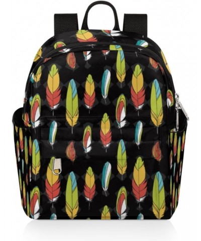 Colorful Feathers Mini Backpack Purse for Women, Bird Feather Small Fashion Daypack Lightweight, Cute Casual Travel Bag $15.1...