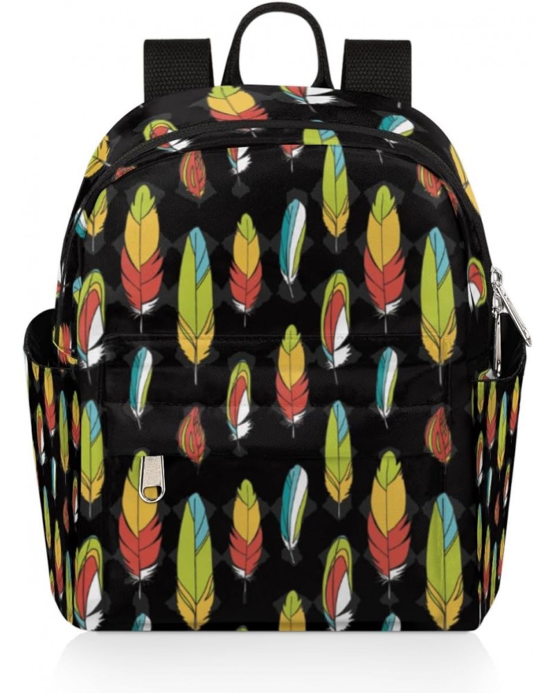 Colorful Feathers Mini Backpack Purse for Women, Bird Feather Small Fashion Daypack Lightweight, Cute Casual Travel Bag $15.1...