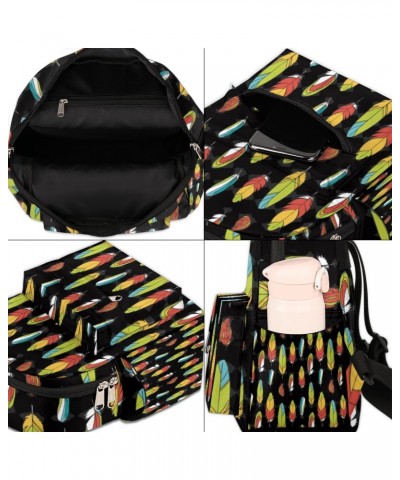 Colorful Feathers Mini Backpack Purse for Women, Bird Feather Small Fashion Daypack Lightweight, Cute Casual Travel Bag $15.1...