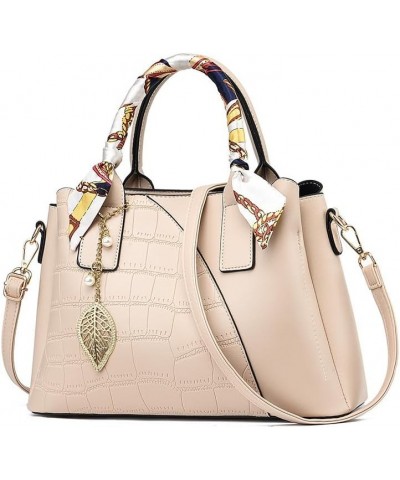 Women Pu Leather Contrast Printed Handbags Top-Handle Large Totes Satchel Shoulder Bag For Ladies Leather Bags Beige $20.13 T...