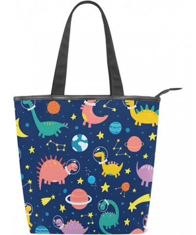 Space Dino Tote Handbag for Women Tote Bag, Canvas + leather Shoulder Bag, Hobo bag, Satchel Purse(227br4b) $12.50 Totes