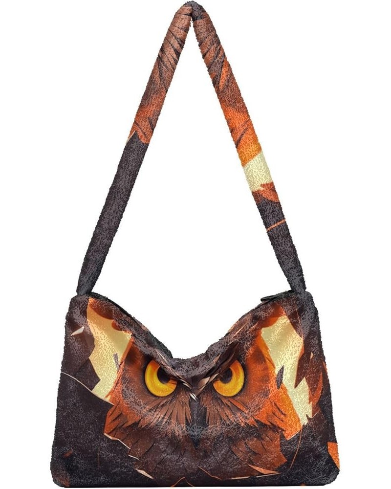 Vintage Scratch Sea Star Womens Handbags Shoulder Bag, Plush Handbag, Autumn Handbags Fierce Fire Glow Owl Behind Broken Wall...