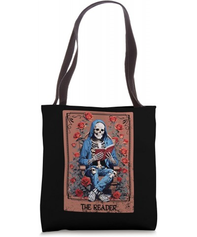 Vintage Floral Tarot Card The Reader Reading Skeleton Nerd Tote Bag $12.69 Totes