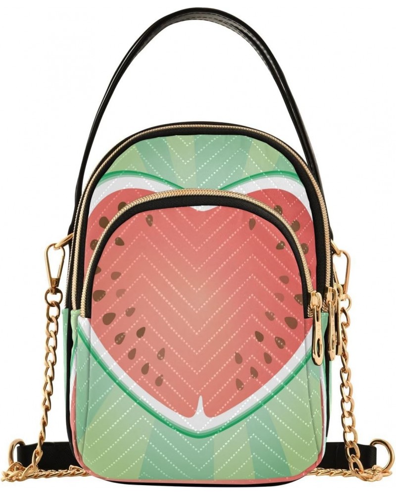 Watermelon Heart Crossbody Bags for Women Quilted Shoulder Bag Handbag with Chain Strap Trendy Cross Body Cell Phone Crossbod...