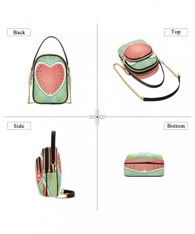 Watermelon Heart Crossbody Bags for Women Quilted Shoulder Bag Handbag with Chain Strap Trendy Cross Body Cell Phone Crossbod...