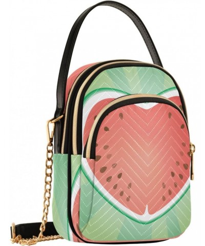 Watermelon Heart Crossbody Bags for Women Quilted Shoulder Bag Handbag with Chain Strap Trendy Cross Body Cell Phone Crossbod...