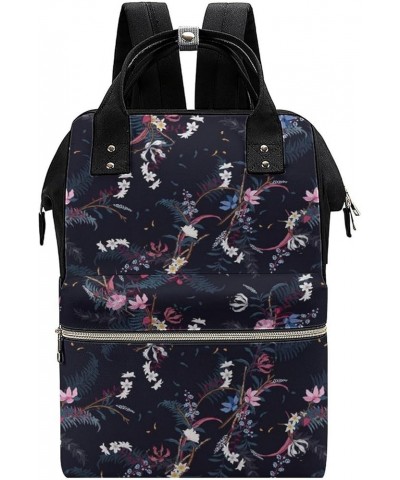 Floral-colourful-pattern Backpack Work Business, Travel Rucksack Daypack for Adults Women, Handbag,Black Floral-pattern-flowe...