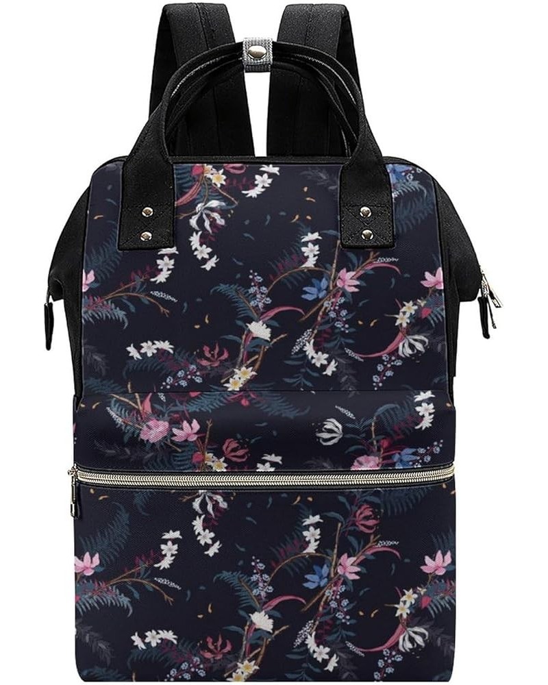 Floral-colourful-pattern Backpack Work Business, Travel Rucksack Daypack for Adults Women, Handbag,Black Floral-pattern-flowe...