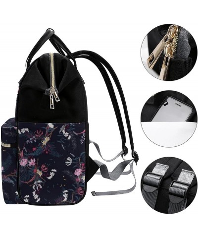 Floral-colourful-pattern Backpack Work Business, Travel Rucksack Daypack for Adults Women, Handbag,Black Floral-pattern-flowe...