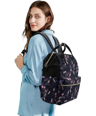 Floral-colourful-pattern Backpack Work Business, Travel Rucksack Daypack for Adults Women, Handbag,Black Floral-pattern-flowe...