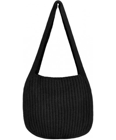 Crochet Tote Bag Retro Knitted Messenger Purse for Women Solid Color Single Strap Elastic Woven Shoulder Hobo Bag Black $14.7...