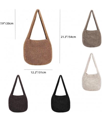 Crochet Tote Bag Retro Knitted Messenger Purse for Women Solid Color Single Strap Elastic Woven Shoulder Hobo Bag Black $14.7...