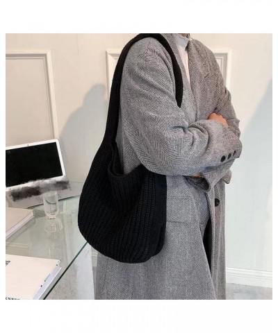 Crochet Tote Bag Retro Knitted Messenger Purse for Women Solid Color Single Strap Elastic Woven Shoulder Hobo Bag Black $14.7...