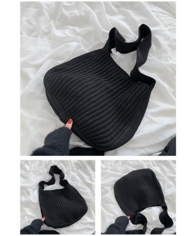 Crochet Tote Bag Retro Knitted Messenger Purse for Women Solid Color Single Strap Elastic Woven Shoulder Hobo Bag Black $14.7...