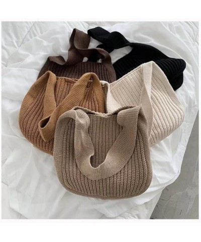 Crochet Tote Bag Retro Knitted Messenger Purse for Women Solid Color Single Strap Elastic Woven Shoulder Hobo Bag Black $14.7...