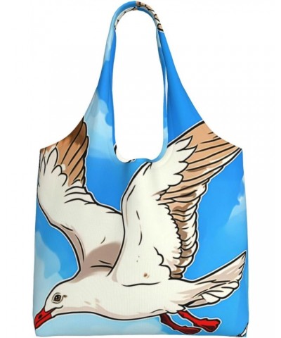 Flying Seagulls One-Shoulder Commuting Canvas Bag,Fashionable And Lightweight,Extra Large Capacity,Easy To Store,Soft And Dur...