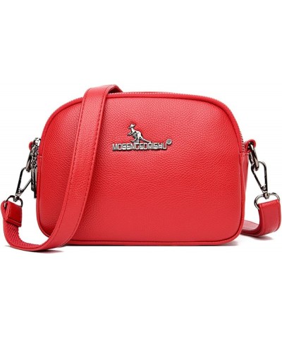 Shoulder bag soft leather small cross-body bag Lady's simple small square bag women Red $23.99 Shoulder Bags