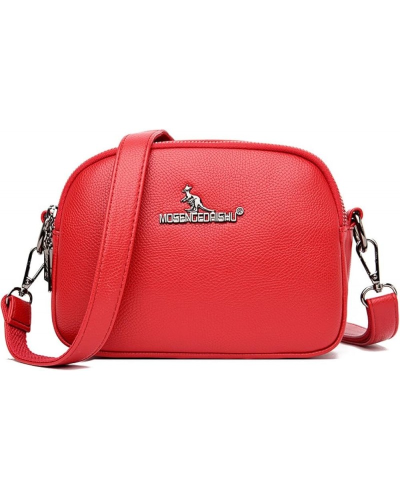 Shoulder bag soft leather small cross-body bag Lady's simple small square bag women Red $23.99 Shoulder Bags