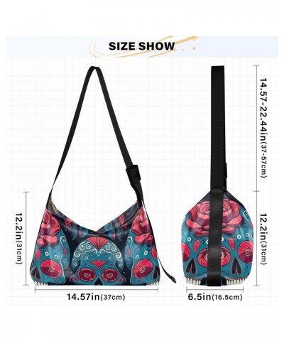 Flower Halloween Skull Crossbody Bag for Women Men with Adjustable Strap PU Leather Shoulder Hobo Purse Bag 20848716 $15.84 S...