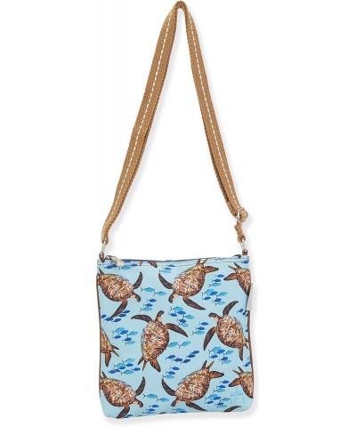 Cotton Canvas Blue Swimming Turtles Small Crossbody Bag Crossover Handbag $12.28 Crossbody Bags